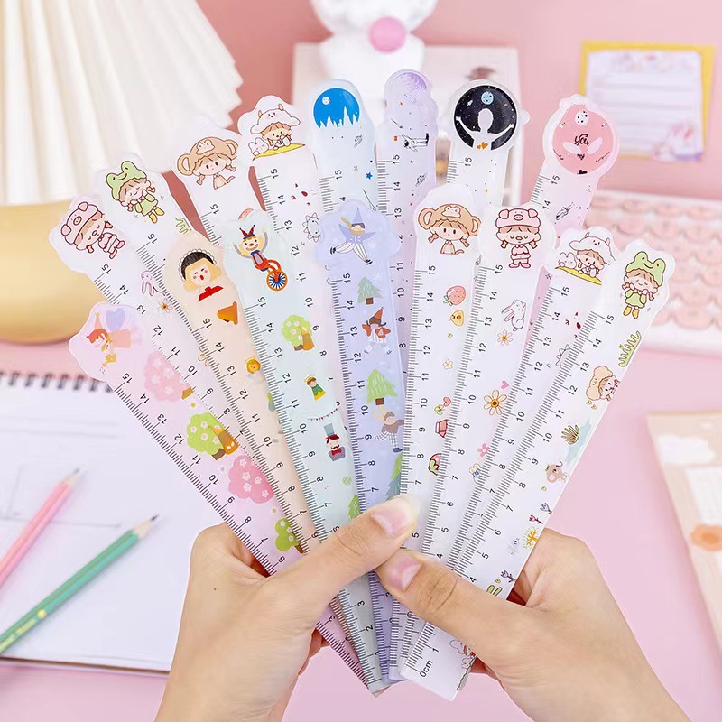 Ruler for primary school students with scale children's gift for men and women cute transparent plastic ruler 15cm