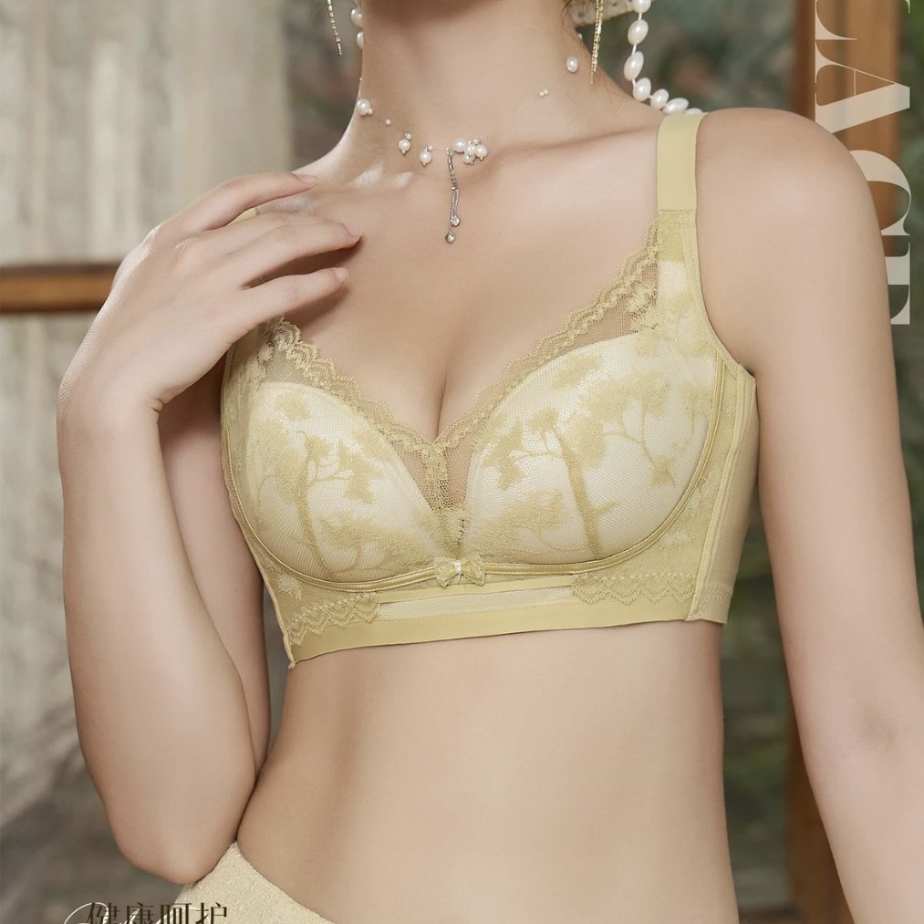 黛A2310#素雅浪漫蕾丝文胸34-40中厚B杯聚拢高侧收四排扣内衣批发