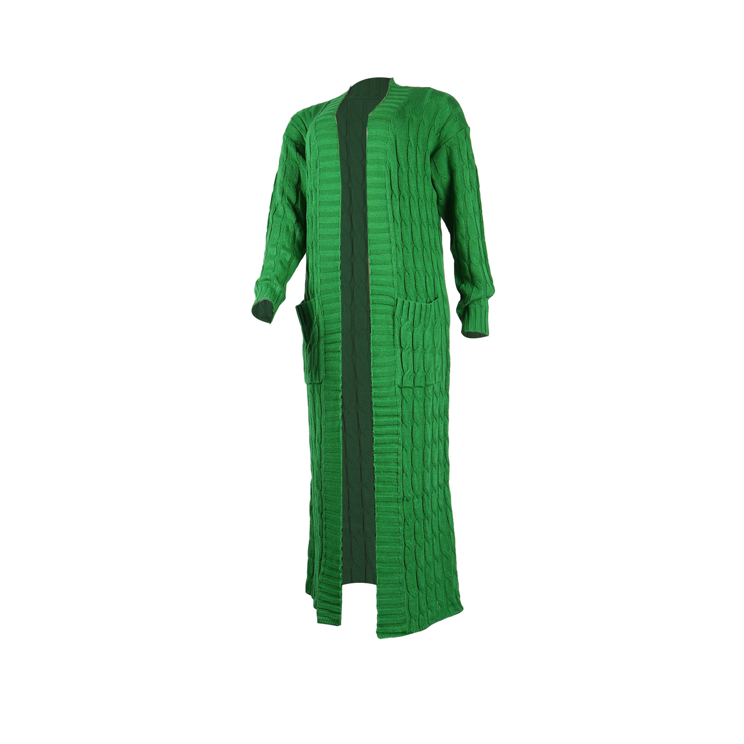 Damen Strickjacke Lang Aus Grobstrick In Unifarben Wintermantel_voghion.com