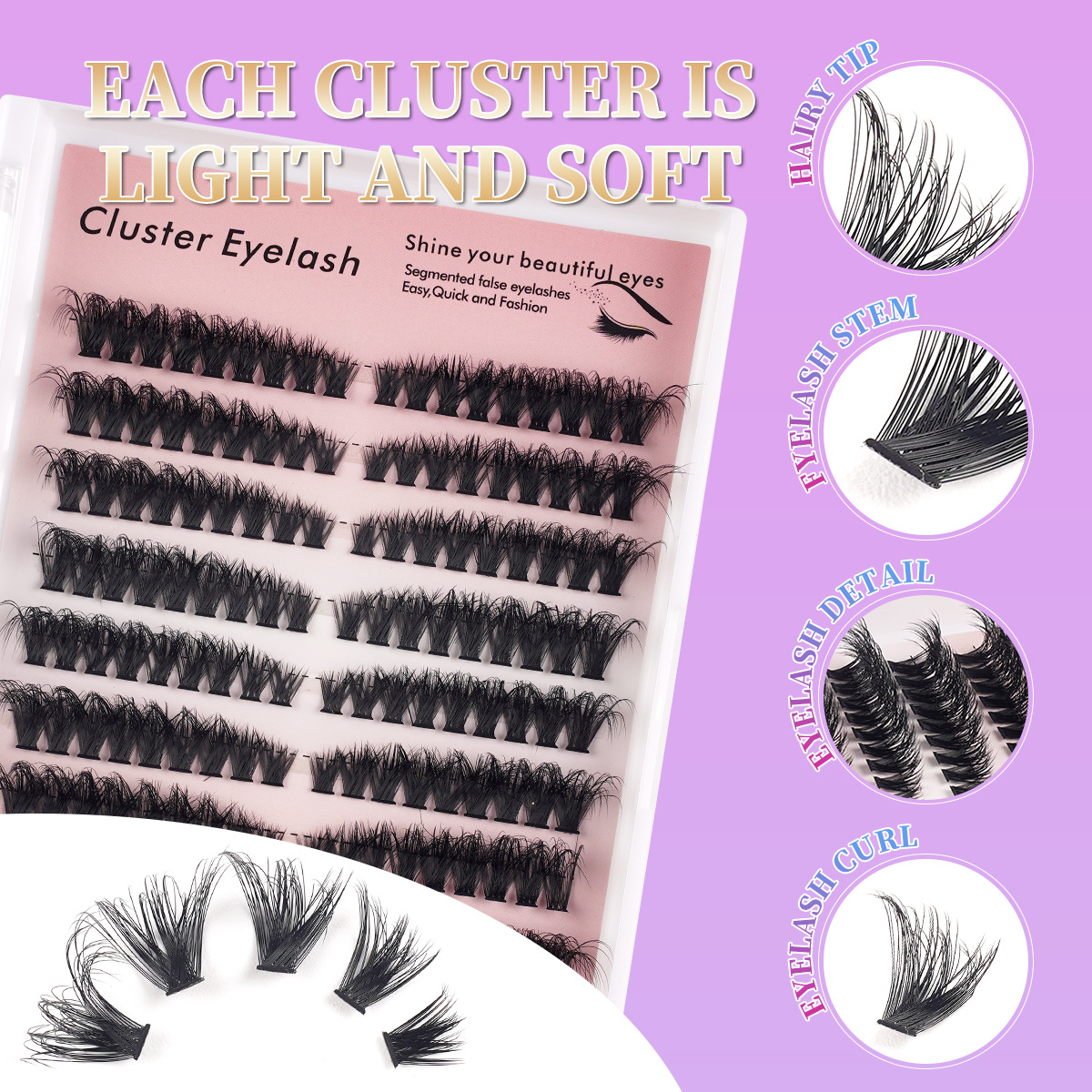 Transfronterizo DIY segmentación 10 filas de pestañas flojas densas naturales 30 - 100pcs serie 3D extensión de pestañas falsas