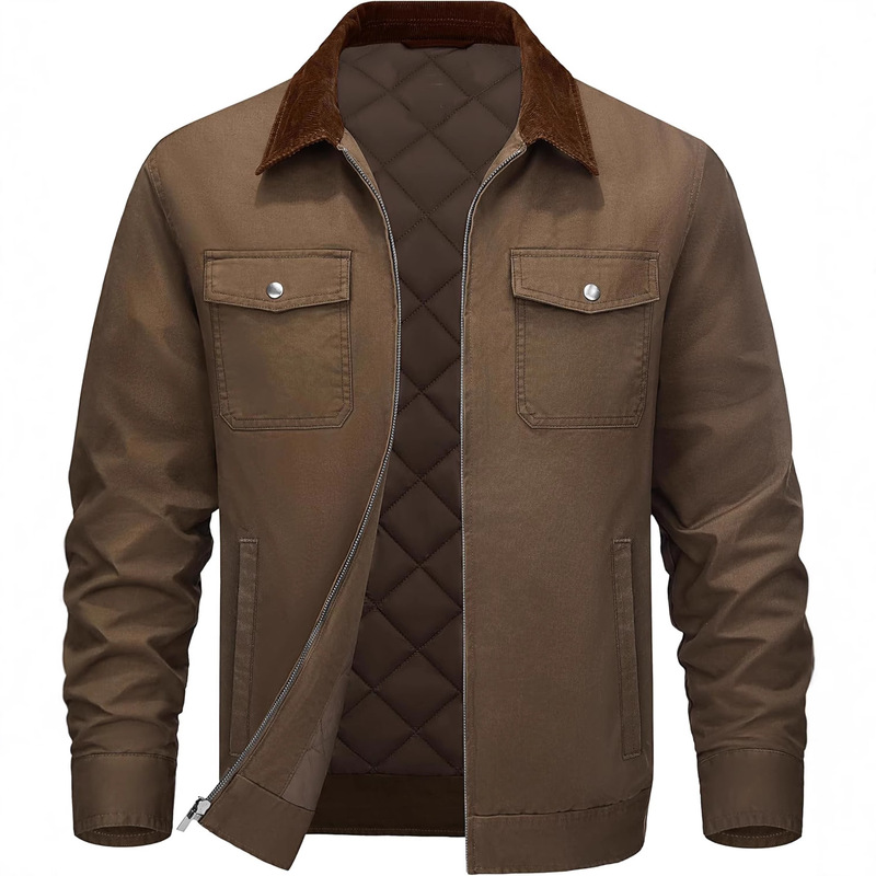 Cross-Border Men's Cotton Coat Amazon Long-Sleeved Lapel Single-Breasted Solid Color Warm Loose Casual Men's Cotton Jacket