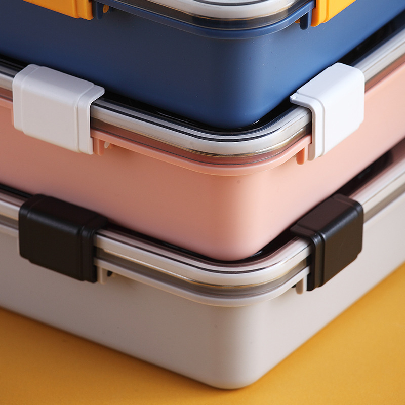 Transfronterizo de acero inoxidable de doble capa aislada lonchera estudiante empleado de oficina compartimiento sellado lonchera trabajo doméstico nítido
