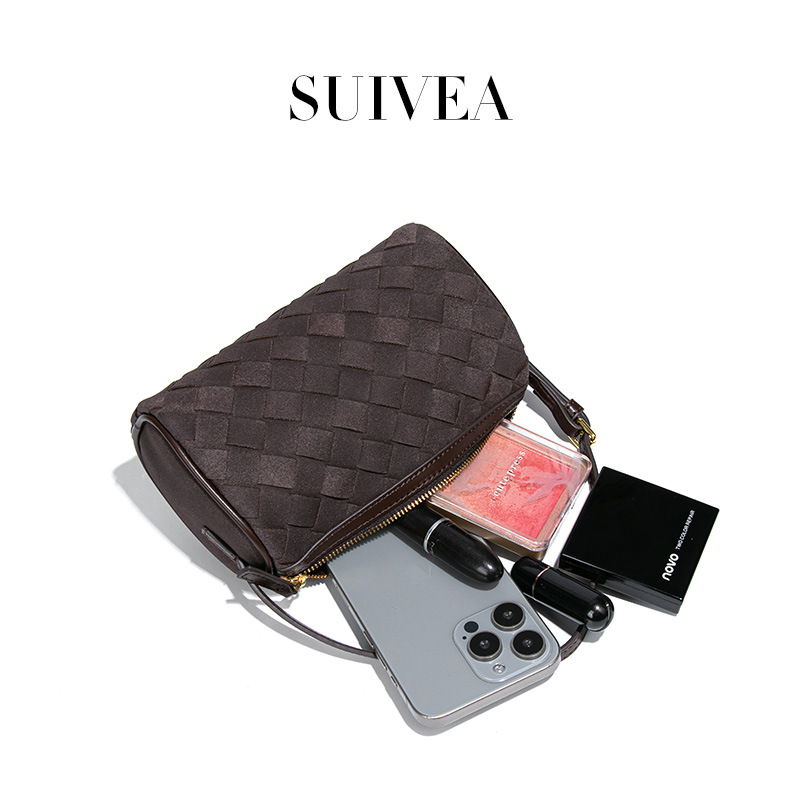Autumn/Winter Matte Suede Cylinder Bag 2026 New Diamond Quilted Woven Handbag Casual Shoulder & Crossbody Bag For Women - Thumbnail 5