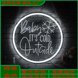 跨境专供圣诞节快乐霓虹灯礼品圣诞节雕刻文本LED装饰挂件标识灯