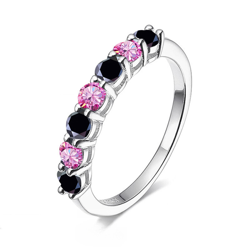 S925 plata 70 puntos anillo de diamantes de color siete princesas siete estrellas anillo de diamantes para mujeres superpuestas simple moda al por mayor