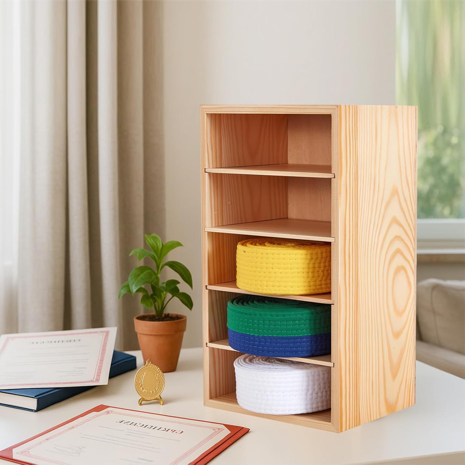 Karate Belt Display Wooden Box Jiu Jitsu Belt Display Storage Box Taekwondo Belt Display Wooden Rack
