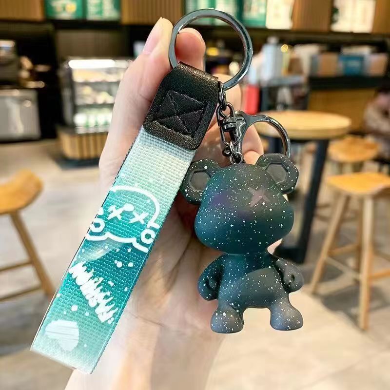 Creative Starry Sky Chameleon Bear Trendy Cool Exquisite Resin Figurine Keychain Couple Backpack Pendant_voghion.com