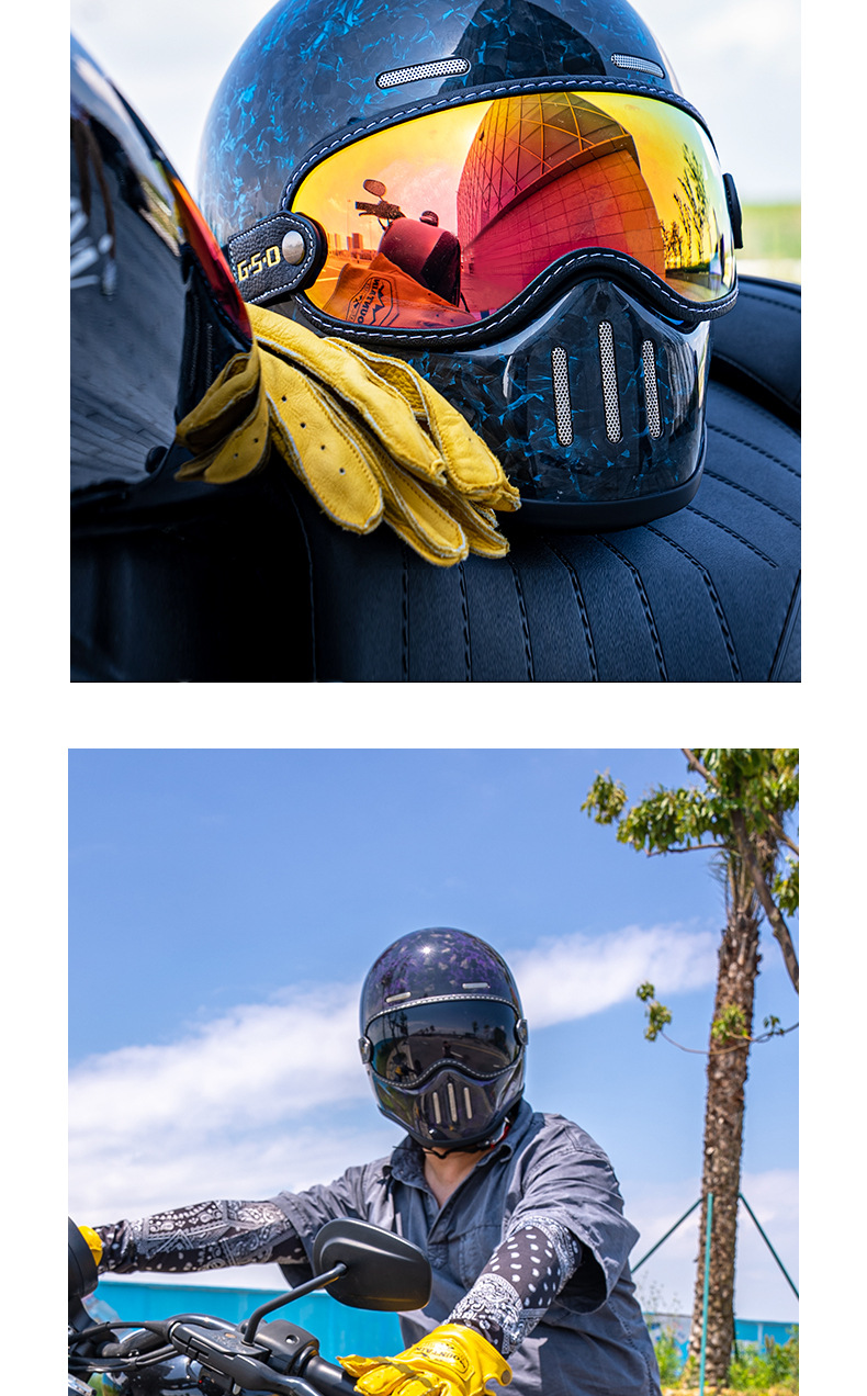 Foreign Trade Export Carbon Fiber Retro Motorcycle Helmet Full-Face Electric Motorcycle Helmet for Men and Women, Winter and All-Season Safety Helmet 3C