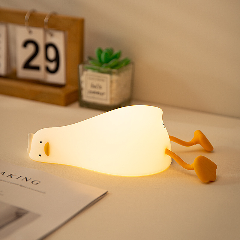 Lying Flat Duck Night Light Pat Light Silicone LED Turn-over Duck Charging Bedside Sleeping Mobile Phone Stand Night Light Creative