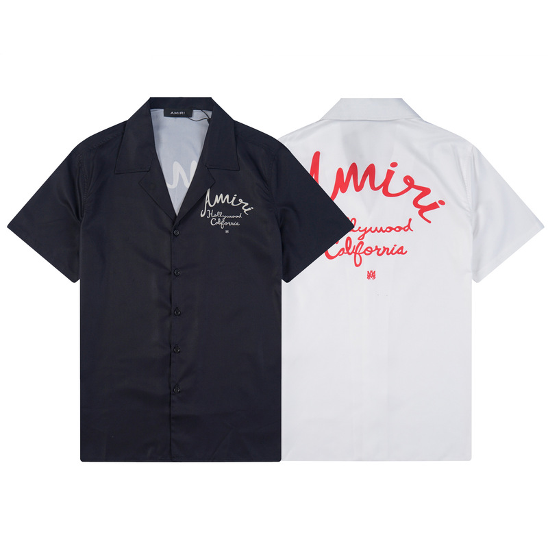 Men's suit Shirt AMIRI Classic Colorblock Print Teenager Casual Short Sleeve Shirt Sports suit Lapel
