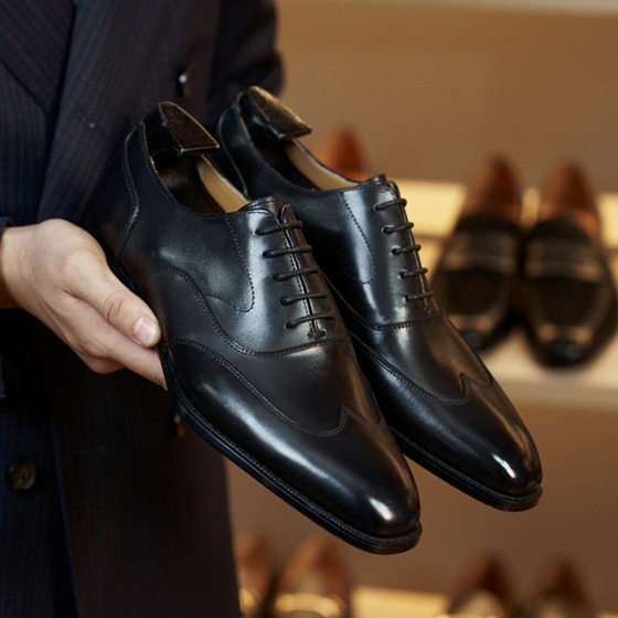 New Style Square Head Business Genuine Leather Men's Shoes Calfskin Lace-Up Three-Joint British Wedding Shoes Goodyear Handmade Oxford Shoes
