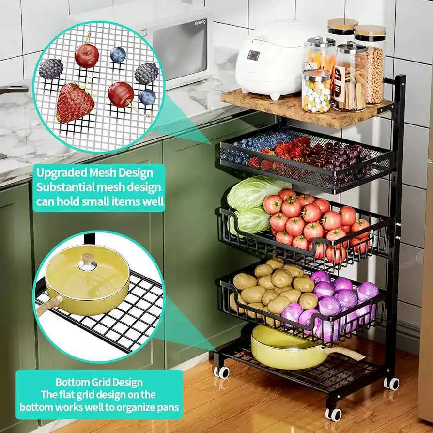 Kitchen thickened multi-layer removable storage rack with wheels for home multi-functional floor-standing snack trolley storage rack