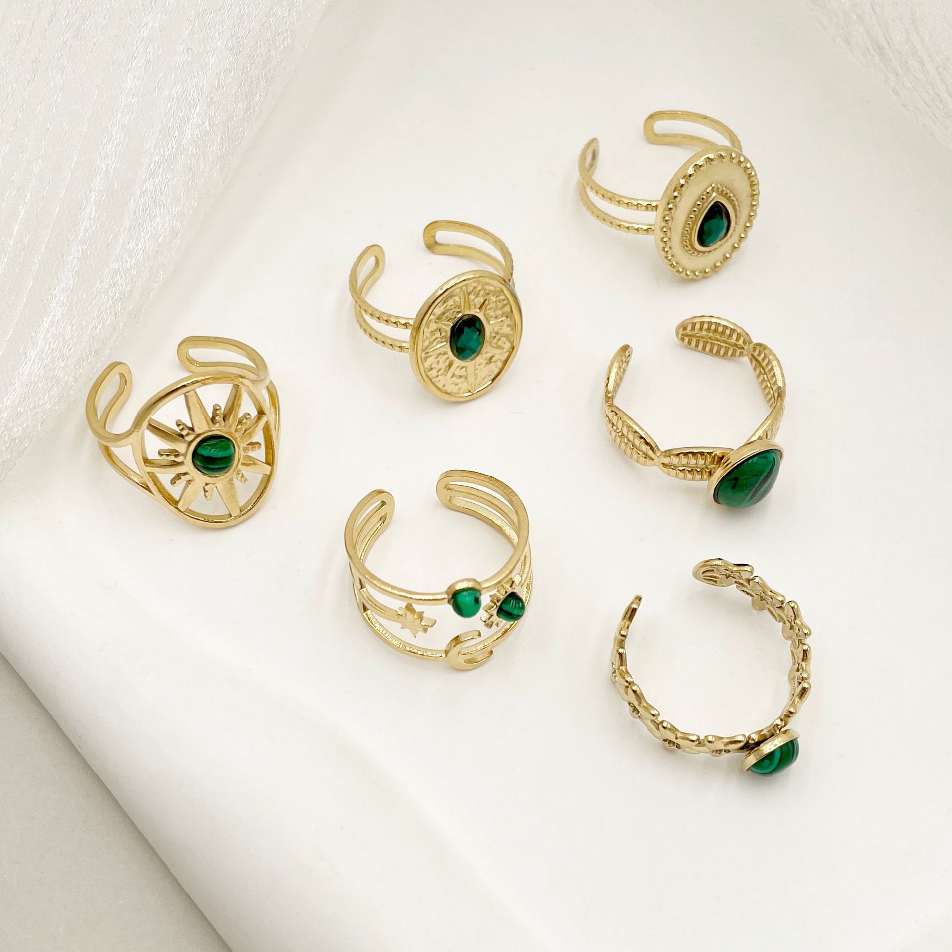 Adjustable Ring Size Daily Occasion Wholesale Jewelry Retro Geometric 304 Stainless Steel Turquoise 14K Gold Plated Plating Stainless Steel Rings