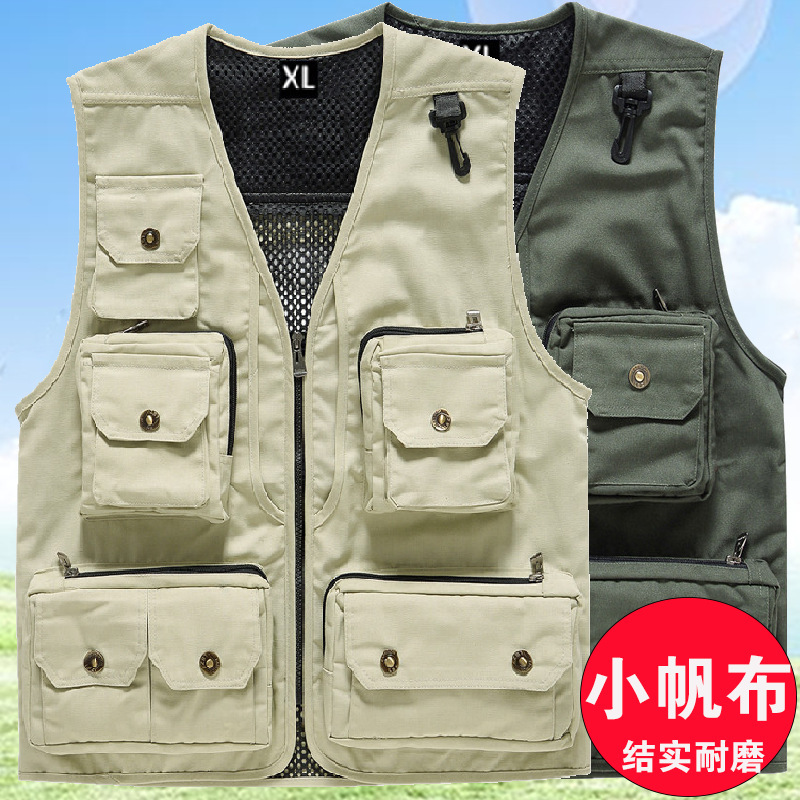 Spring and Autumn Small Canvas Vest Men's Multi-Pocket Waistcoat creamy-white Photography Fishing Vest Custom Printing Spring and Autumn Small Canvas Vest Men's Multi-Pocket Waistcoat creamy-white Photography Fishing Vest Custom Printing