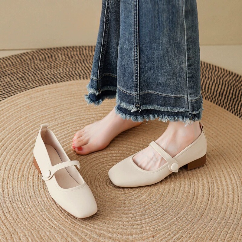 French Mary Jane Style with Skirt, Elegant Sheepskin Shoes for Women, Silent Shoes, Thick Heels, Comfortable and Gentle Inner Heightening Shoes French Mary Jane Style with Skirt, Elegant Sheepskin Shoes for Women, Silent Shoes, Thick Heels, Comfortable and Gentle Inner Heightening Shoes