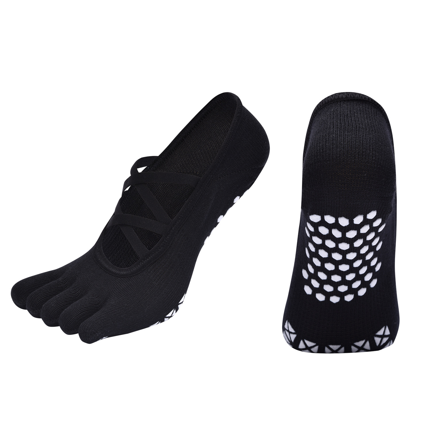 [Serie de colores de Dunhuang] Calcetines de yoga de cinco dedos con ribetas de espiga de correas cruzadas dobles