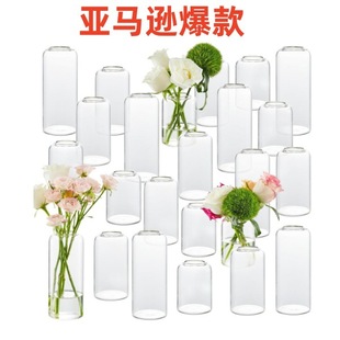 Amazon's Same High Borosilicate Glass Small Mouth Vase Wedding Home Decoration Vase Straight Creative Handmade Vase