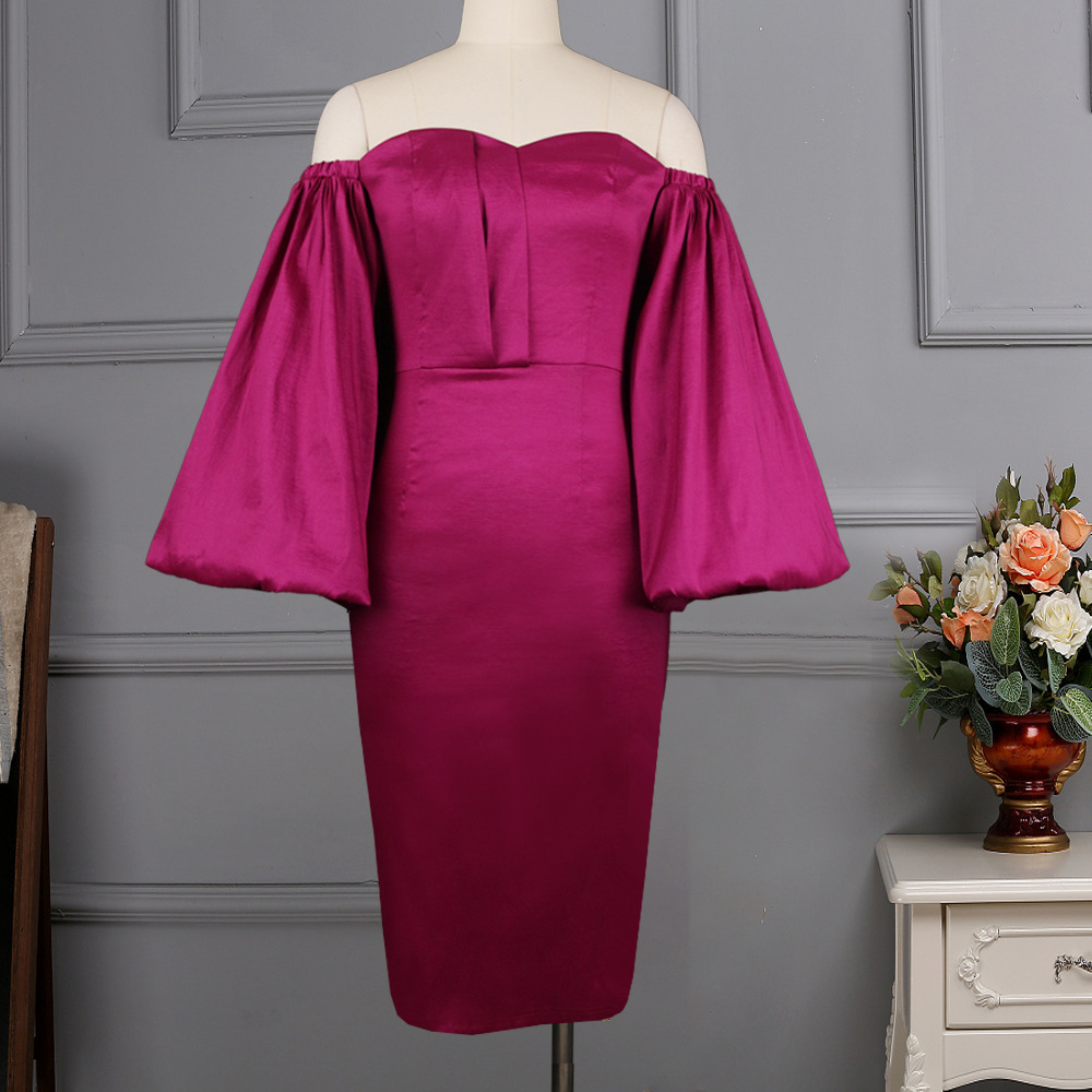 "Sexy Off-Shoulder Tube Top Dress With Lantern Sleeves - High Waist Bodycon Party Dress In Yellow & Violet (S-XXXL) | Stretchy & Flattering Fit"_voghion.com