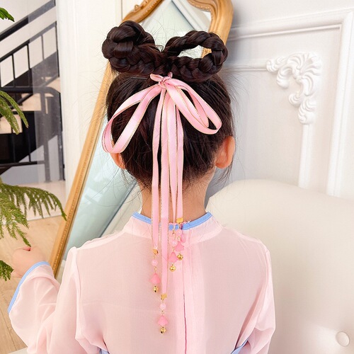 Hanchen girls' national style Hanfu bells hair rope ball head baby braided hair headband hairband girls ancient style headwear