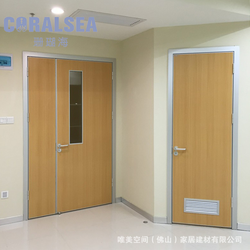 Hospital ward door with window louver breathable antibacterial clean door office aluminum wooden door Foshan factory custom