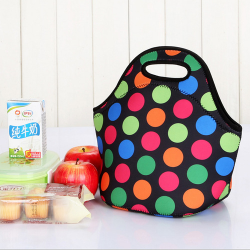 Amazon neoprene material lunch bag printed adult and children outdoor picnic insulated portable mommy lunch bag