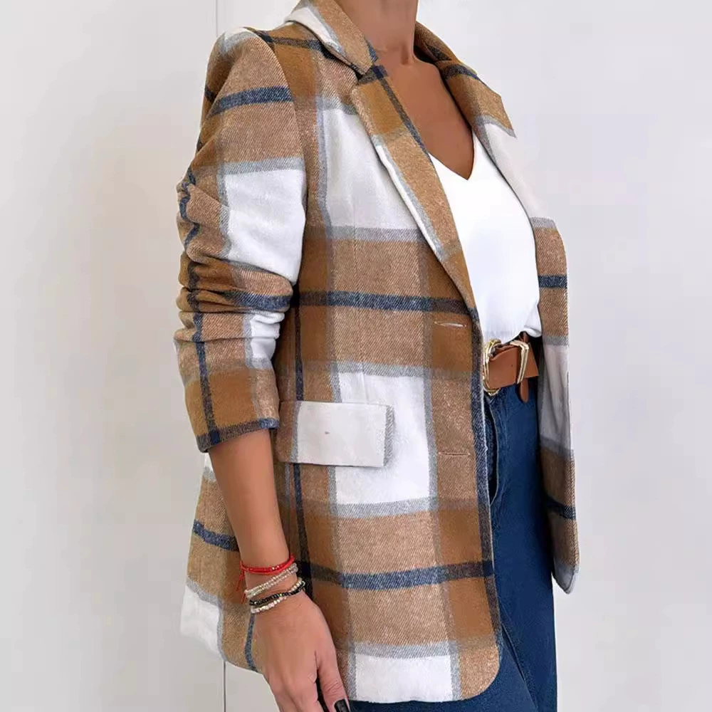 Classic plaid wool jacket, tailored blazer, lattice pattern, sizes S–2XL