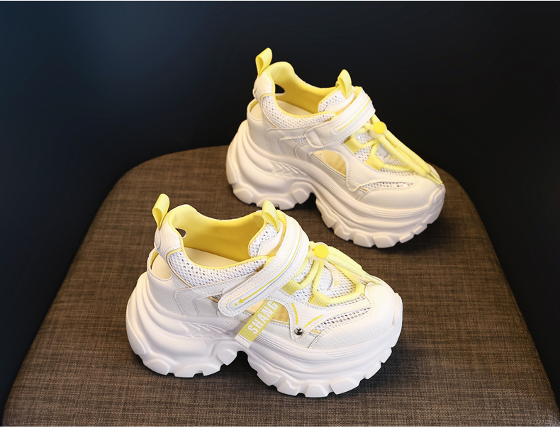 Giày sneaker nữ đế dày chunky thoáng khí mặt lưới đục lỗ độn cao bên trong — Màu trắng chi tiết 5