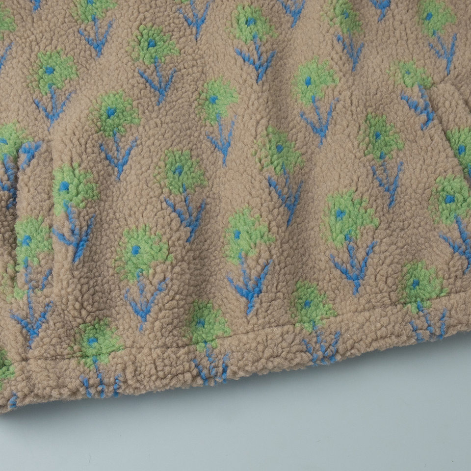 Áo nỉ lông cừu dệt jacquard nữ dáng rộng cổ cao nửa khóa kéo tay dài — Tím, màu xanh lá cây chi tiết 12