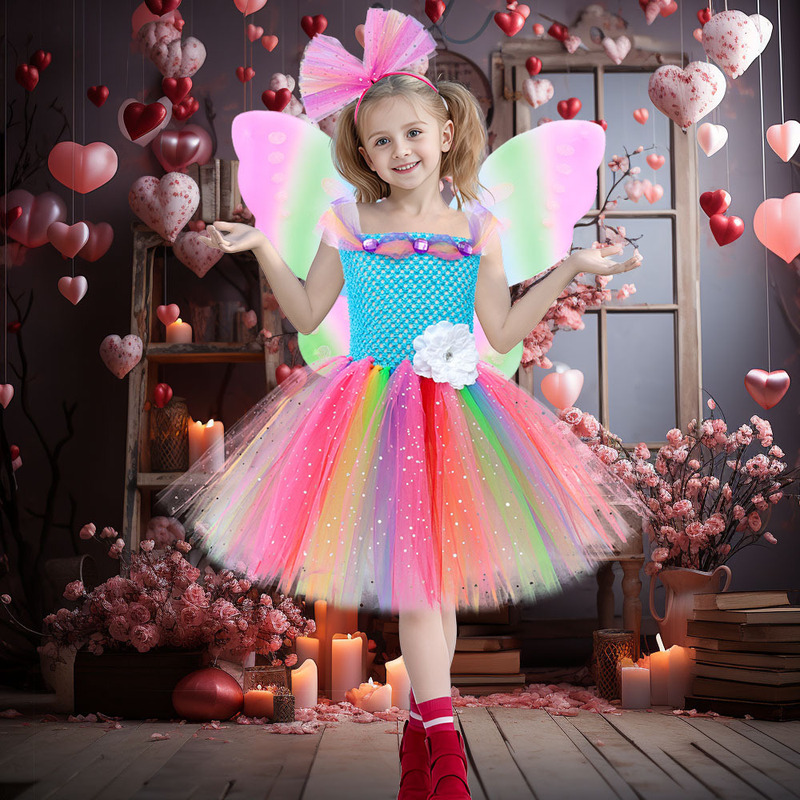 Girls butterfly fairy princess jazz dance dress festival carnival party  masquerade halloween party Dress up Cosplay performance costume for kids