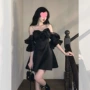 小众法式黑色吊带黑裙