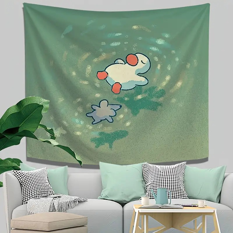 Charming Green Duck Illustration Tapestry Polyester Wall Hanging for…