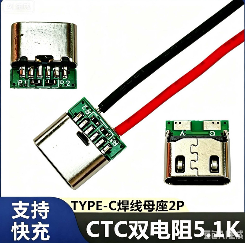 Charging Seat Typec Female Seat 2P Welding Wire USB Female Connector Terminal 3.1 Fast Charging Installation Huawei Interface