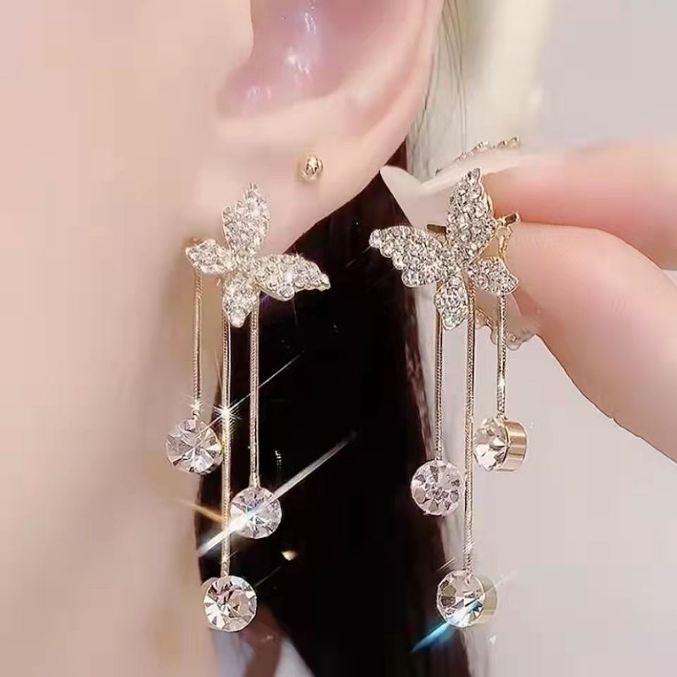 1 Paire Sucré Forme De Cœur Fleur Papillon Incruster Perle D'imitation Alliage Strass Des Boucles D'oreilles display picture 1