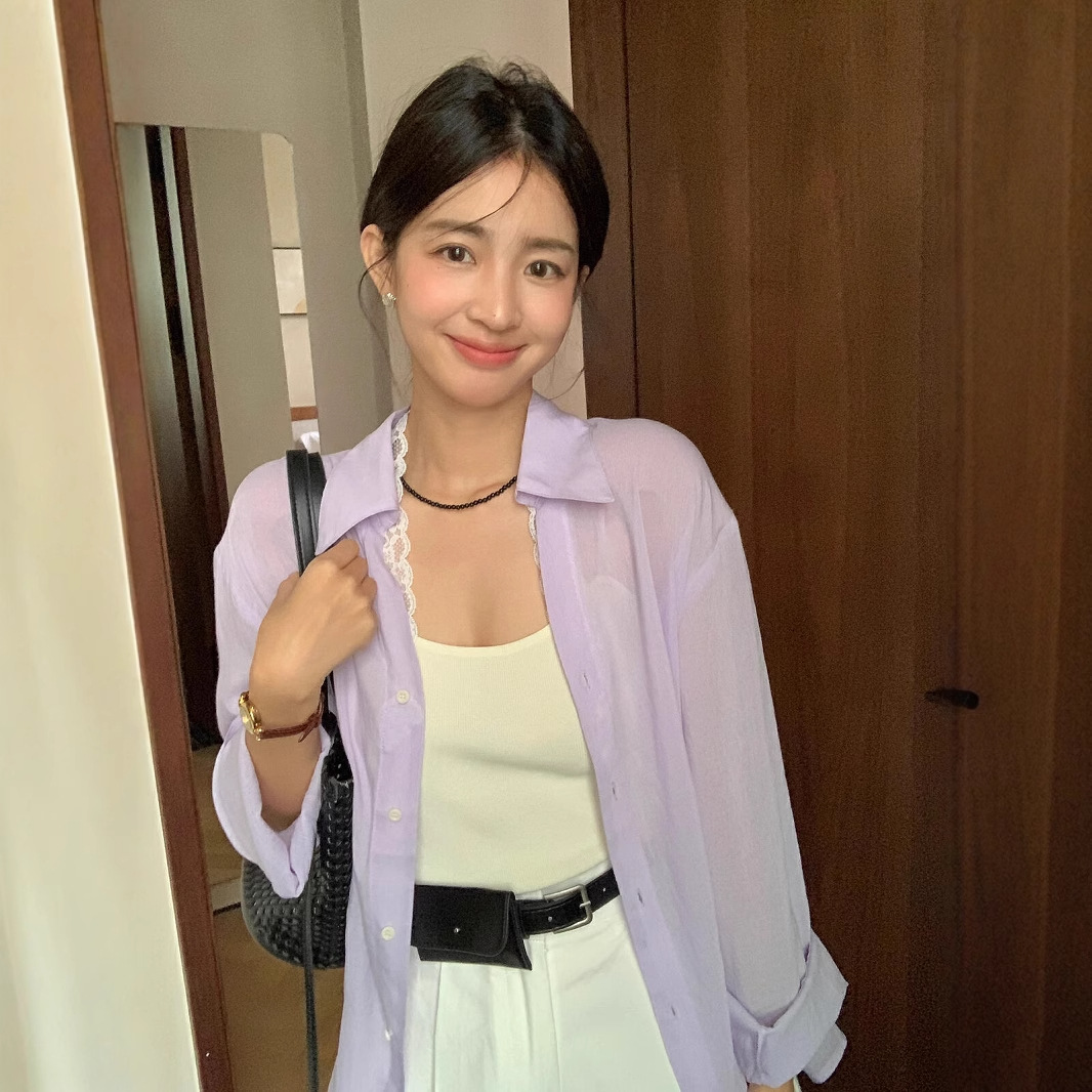 KITTIN hilo de cáñamo coreano hilo de cáñamo encaje hilo de cáñamo camisa holgada y cómoda mujer Tensi ropa de protección solar de manga larga 7866