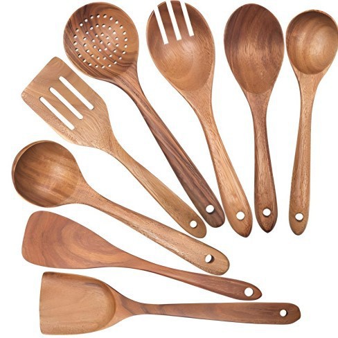 Acacia pala de madera no pegajosa pala de verduras pala de madera casera pala de ensalada tenedor de cola de cocina set