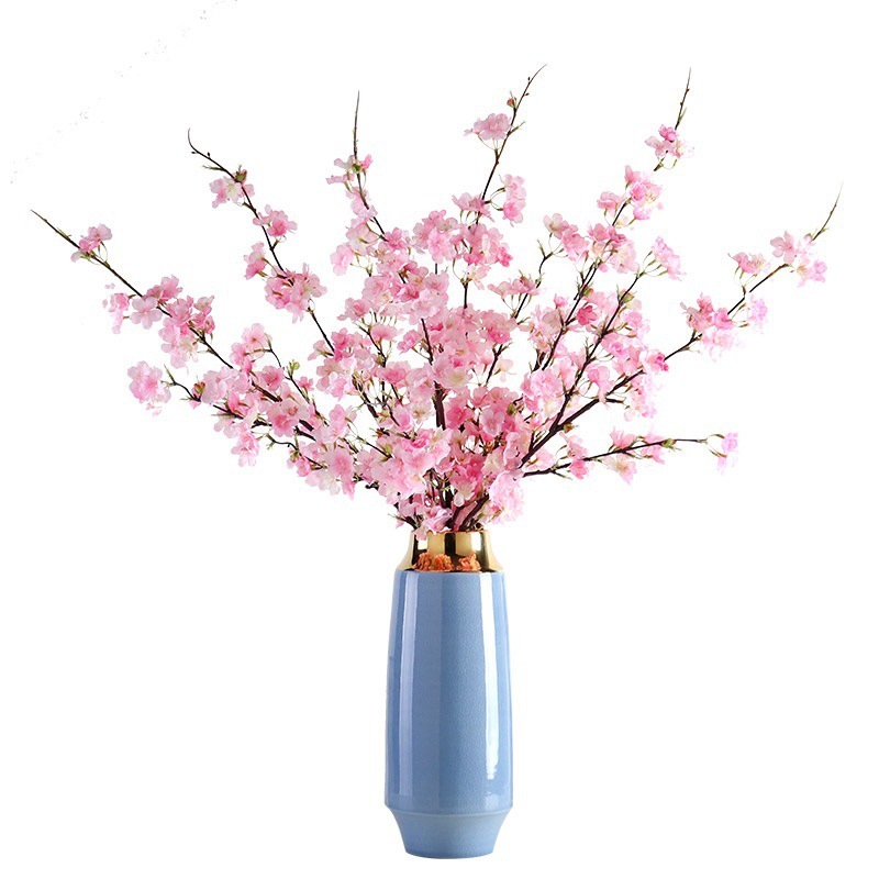 Flores de seda Decoración de interiores Decoración de flores de cerezo Mesa de comedor Flores florales Ramas de flores falsas sin baile Mueble de TV de flor de durazno