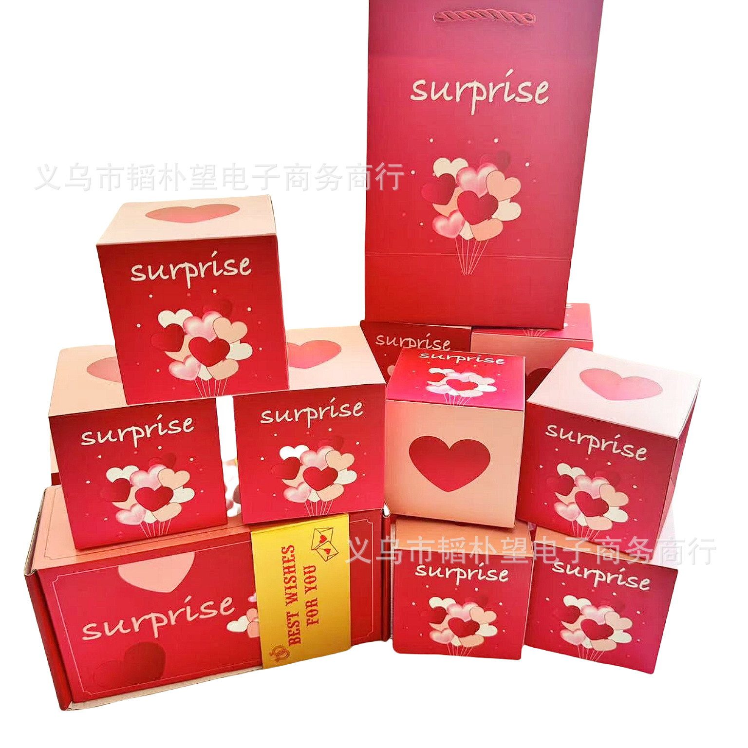 핑크 BEST WISHES FOR YOU; 바운스 박스 10개 + 선물 상자 + 선물 가방