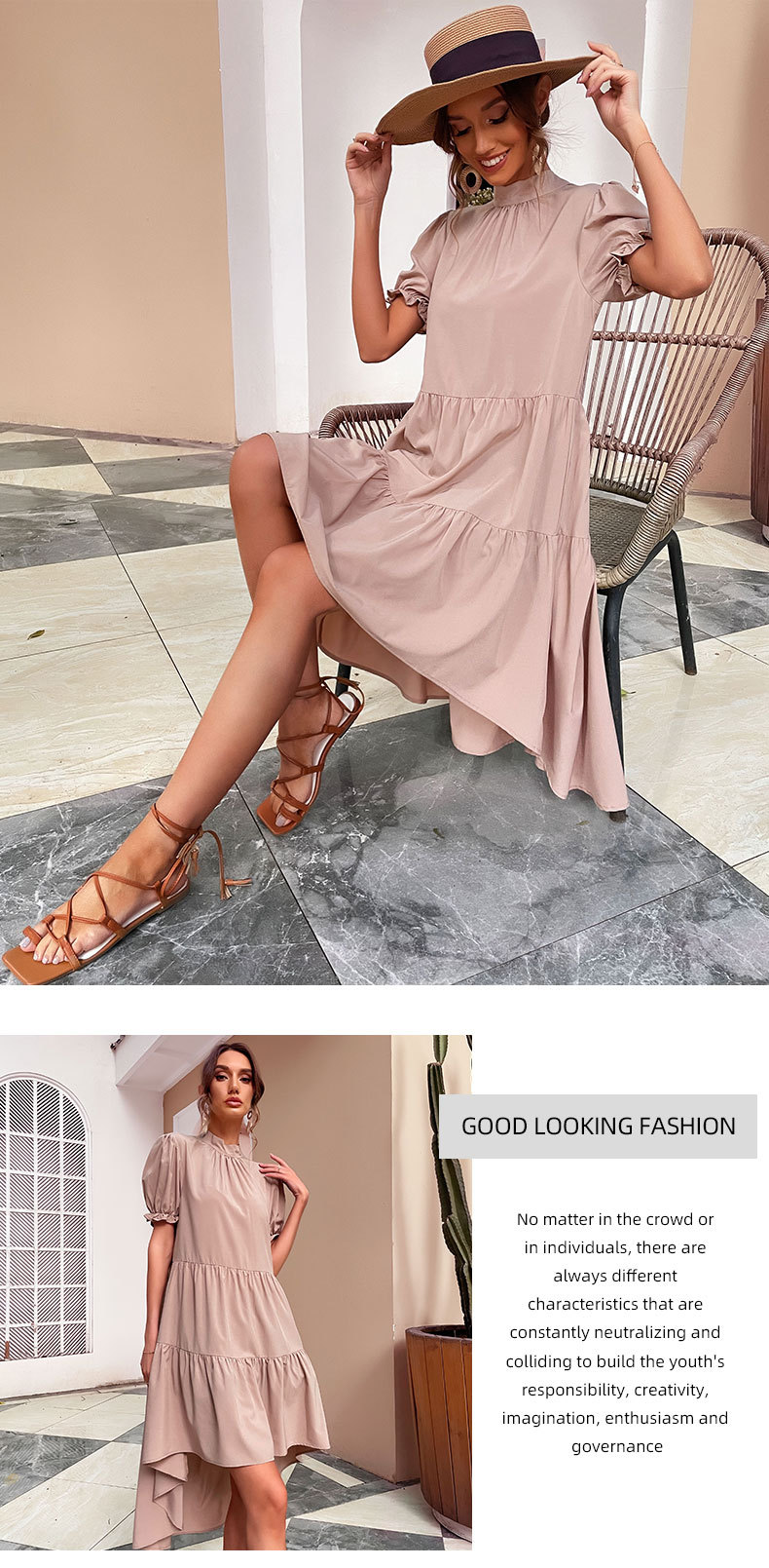 High Waist Pure Color Irregular Loose Pleated Dress - Dresses - Uniqistic.com