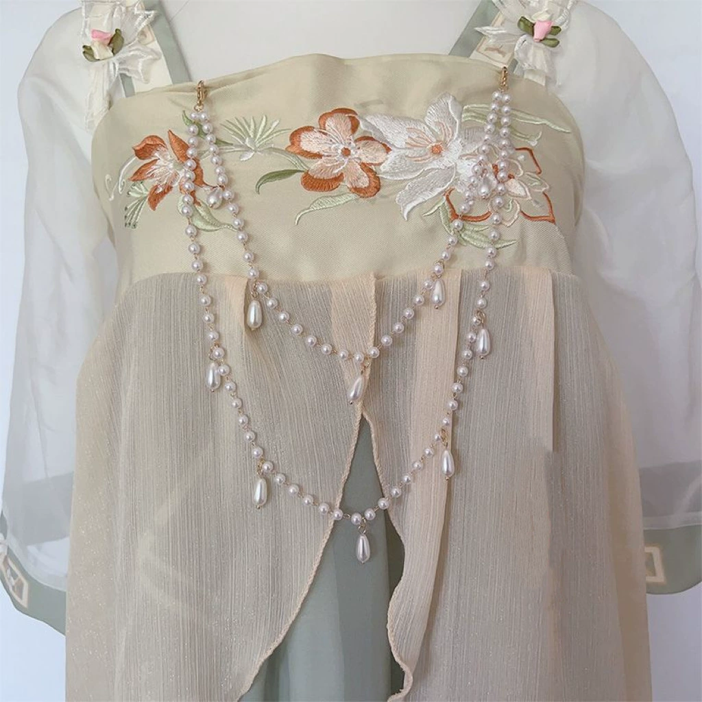 Древний стиль прессованный Hanfu поясной цепь висит украшение Hanfu запретный шаг перед прессованный жемчужный длинный кисточки украшения западного стиля аксессуары