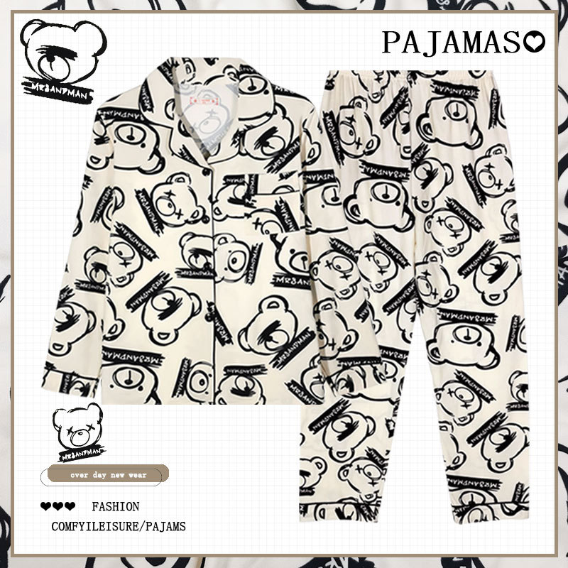 Pijamas a cuadros de algodón para mujer primavera y otoño 2025 nuevo estilo lindo traje de servicio a domicilio de manga larga de perro de pudín estilo ins