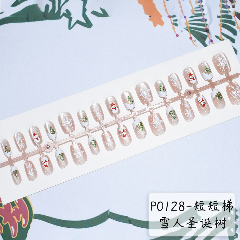 Christmas Theme Wear Cartoon Christmas Series Snowman Christmas Tree Manicure Pieces French Cat's Eye Sweet Nail Pieces