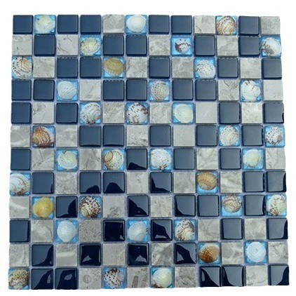 300 × 300 синяя мозаичная плитка в виде ракушки, камень, ТВ-фон, стена, гостиная, ванная комната, КТВ, ресторан