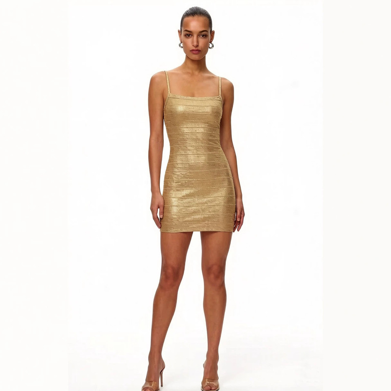 Gold-embossed fashionable square-neck strapless dress, light luxury evening party slimming bandage dress, evening gown Gold-embossed fashionable square-neck strapless dress, light luxury evening party slimming bandage dress, evening gown