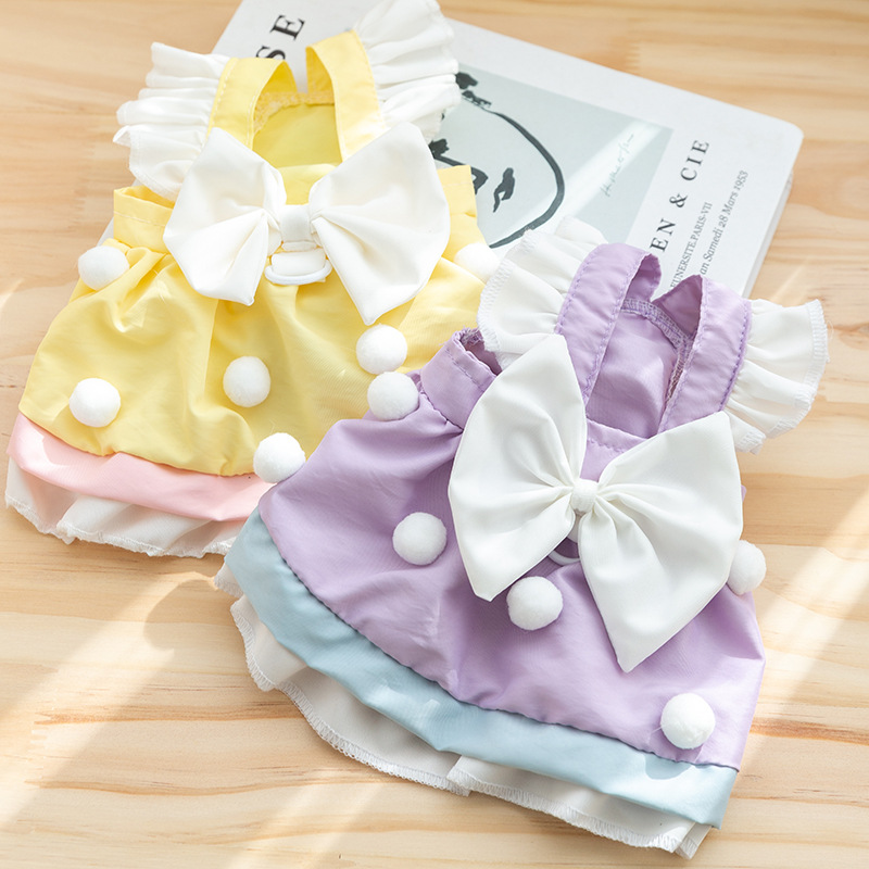Primavera y verano perro lindo princesa estilo pastel vestido de arco grande gato falda de dos patas ropa de perro mascota