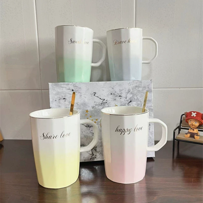 Brand coffee ceramic tea cup for beloved, gift box, capacious set, gradient