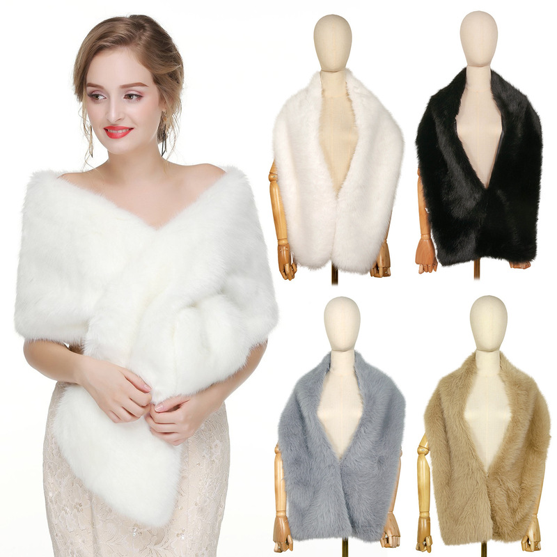 European and American Wedding Dress Vest Winter Warm Fur Shawl Plush Shawl Wedding Warm Long Shawl Cheongsam Dress