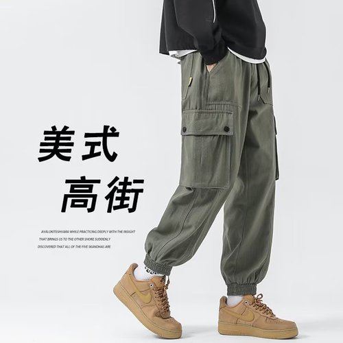 American Retro High Street Work Pants Men Straight Leg Wide Leg Casual Pants Year Fashion Trend Ins Pants