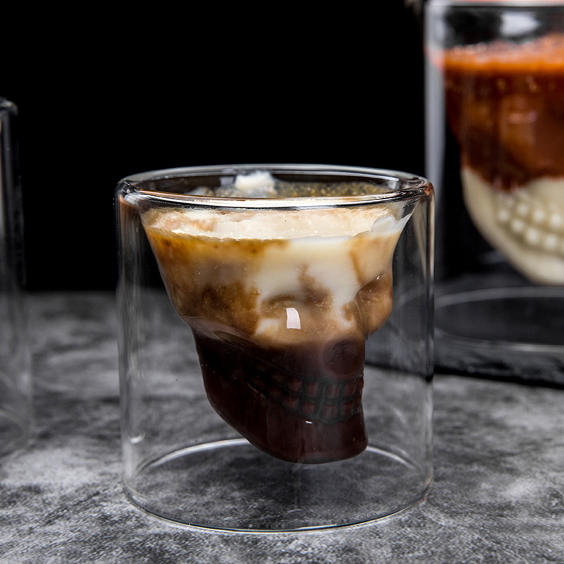 Copa de cráneo de vidrio de borosilicato transparente taza de agua creativa vaso de cerveza de cráneo barra personalizada vidrio de doble capa