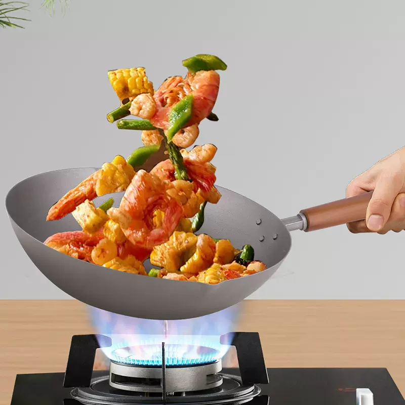 严选日式纯钛炒锅超轻钛锅无氟纯钛锅不粘锅平底纯钛炒菜锅