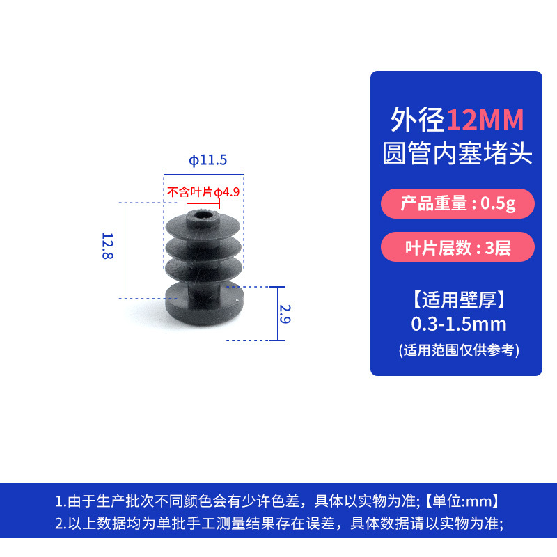 Round plug 12mm black (applicable to pipe thickness 0.4-1.5)